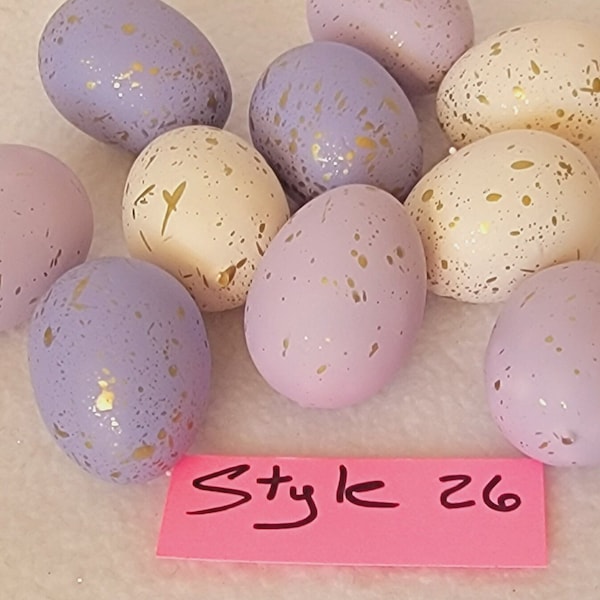 12 Sm. Easter Eggs Shade of Lavender & Cream with Gold Speckles, Feather Weight Eggs, NEW