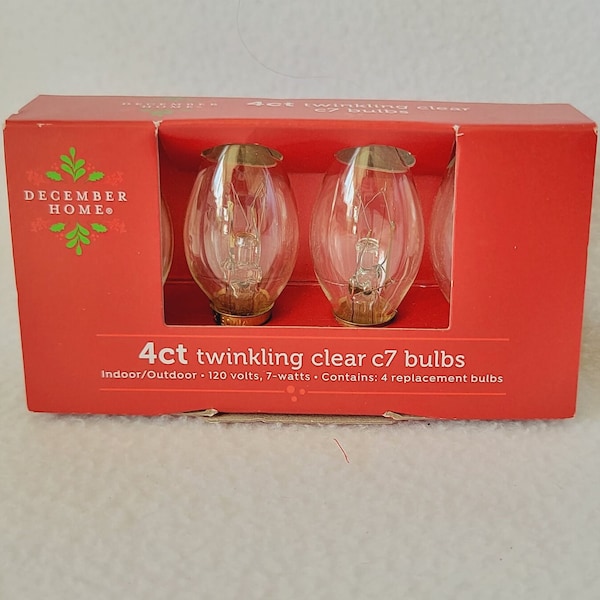 4 Clear Twinkle C7 Christmas String Lights Replacement Bulbs, Indoor / Outdoor, NEW