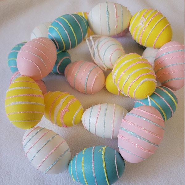 Easter Egg Garland, FAST SHIPPING Faux Frosted Egg Garland, Pastel Multi-Color Eggs, 4 Foot, New old stock