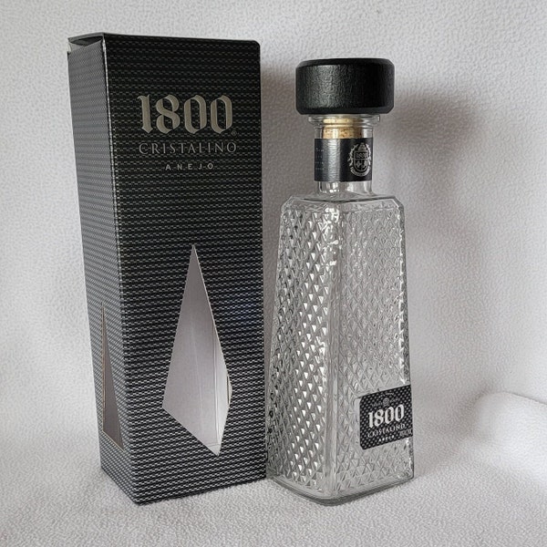 1800 Anejo Cristalino Empty Tequila Bottle 750 ml w/Original Box & Lid, Approx. 11" tall, NEW