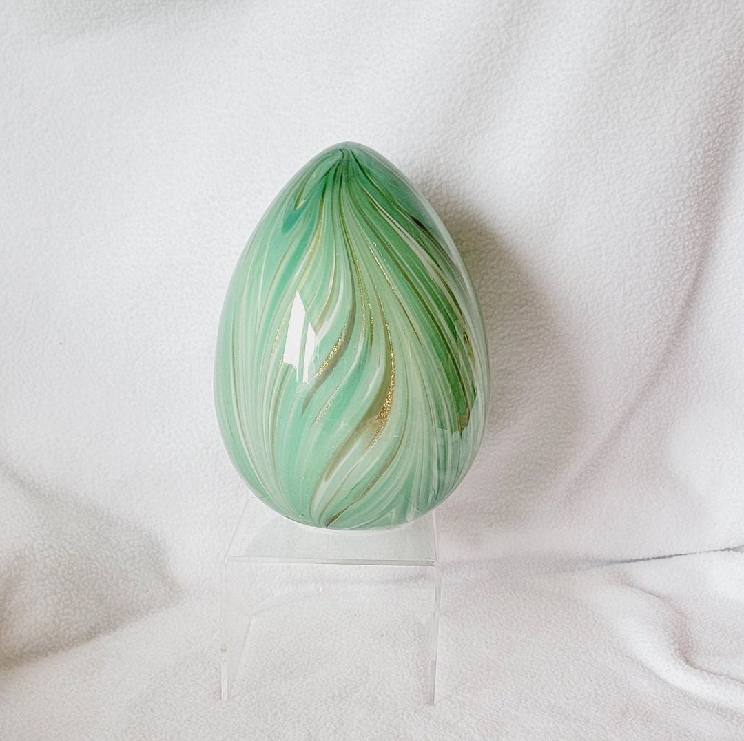 Large 8 Swirled Art Glass Easter Egg Lights Up Mint Etsy