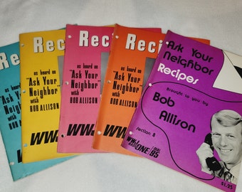 5 Vintage-Rezeptbücher aus den 1970er Jahren von Bob Allison von WWJ Radio 95, ausgezeichneter Zustand