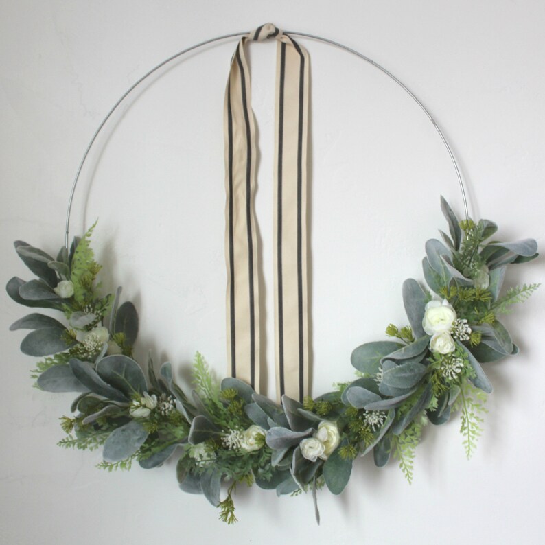 front door wreath mothers day gift fern wreath lambs ear wreath nursery decor easter wreath spring wreath gold hoop wreath REESE
