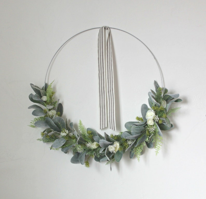 front door wreath mothers day gift fern wreath lambs ear wreath nursery decor easter wreath spring wreath gold hoop wreath REESE