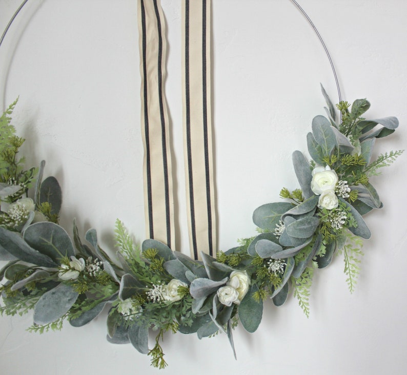front door wreath mothers day gift fern wreath lambs ear wreath nursery decor easter wreath spring wreath gold hoop wreath REESE