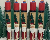 Santa With Walking Stick Hand Carved Wood Spools (C24)