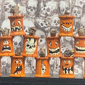 Extra Small Hand Carved Pumpkin Spools (H18)