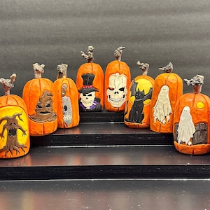 Hand Carved Wood Pumpkins (H40)