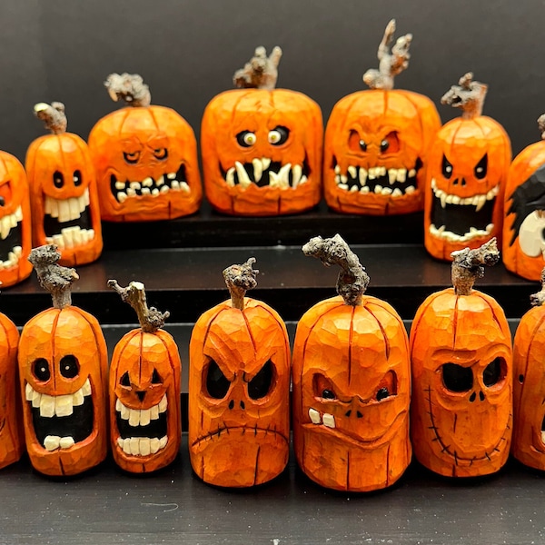 Hand Carved Wood Pumpkins (H44)