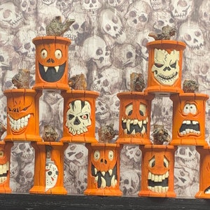 Medium Hand Carved Pumpkin Wood Spools (H20)