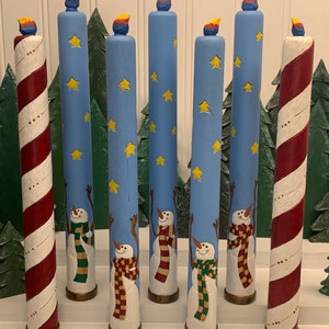 Candy Cane and Snowman Wood Carved Spools (C30)