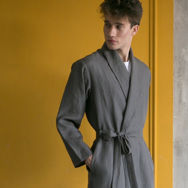 Robe for Men - Linen Bathrobe for Men - Wedding Gift for Couple - Linen Dressing Gown - Custom Men's Robe - Matching Robes