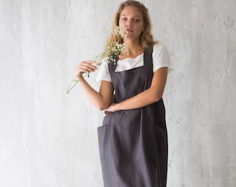 Pinafore Apron, Linen Apron, Linen Pinafore, Pinafore Apron Woman, Cross Back Apron, Kids Apron, Japanese Apron, Florist Apron, Gift for Her