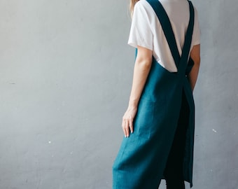 Cross Back Pinafore Apron - Women&#39;s Linen Crossover Apron - Kid&#39;s Pinafore - Florist Apron - Japanese Apron for Artist - Choice of Colours