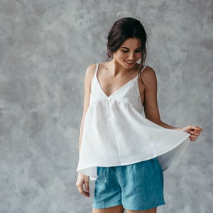 White Linen Cami - Washed Linen Top - White Summer Blouse - Natural Linen Top - Strappy Tank Top - Pretty, White Camisole - Boho Top