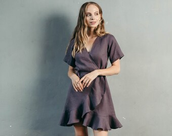 Wrap Linen Dress, Short Linen Dress, Wrap Dress, Mini Summer Dress, Spring Summer Dress, Bohemian Dress, Sustainable Clothing, Gift for Wife