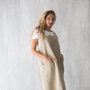 Cross Back Pinafore Apron Women's Linen Crossover Apron Kid's Pinafore Florist Apron Japanese Apron for Artist Choice of Colours Sand