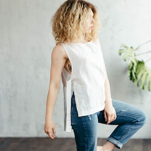 White Linen Top with Ties - Casual Linen Crop Top - Summer Linen Tank Top