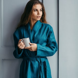 Linen Robes or Couples – Womens Linen Dressing Gown and Matching Mens Bathrobe – Wedding & Anniversary Gift