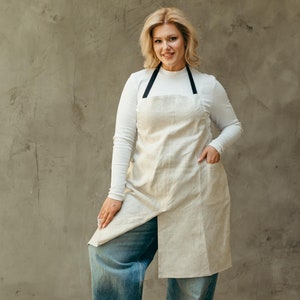 Natural Linen Pottery Apron with Pockets | Linen Split Leg Apron for Potter, Artist, Florist