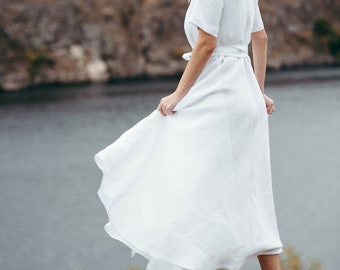 Simple Wedding Dress - White Linen Dress - Custom Linen Wedding Dress - Linen Wrap Dress - Long White Dress - Long Sleeve Dress - Linen Gown
