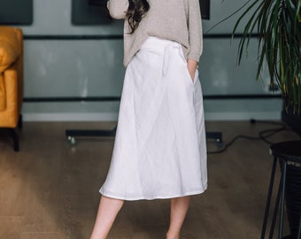 Linen Wrap Skirt - Long Linen Skirt - White Linen Skater Skirt - Simple Wedding Skirt - Plus Size Tie-Waist Skirt - Boho Summer Skirt