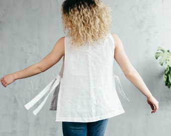 White Linen Top | Linen Tank Top | Custom Linen Tie Top
