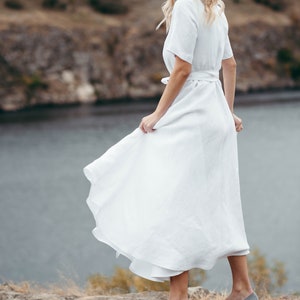 Simple Wedding Dress - White Linen Dress - Custom Linen Wedding Dress - Linen Wrap Dress - Long White Dress - Long Sleeve Dress - Linen Gown