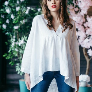 Loose Linen Shirt Casual Linen Shirt Long Sleeve Summer Top Linen Blouses for Women Linen Summer Top Peplum Top image 5