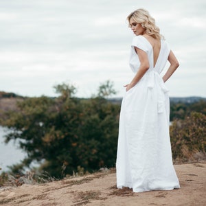 Linen Wedding Dress White Linen Maxi Dress Simple Wedding Gown Eco Wedding Dress Elopement Dress Boho / Beach Wedding Dress image 1