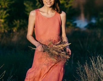 Summer Linen Dress - Casual Dress - Boho Midi Dress - Short Dress - Natural Linen Clothing - Tank Dress - Basic Dress - Green Dress