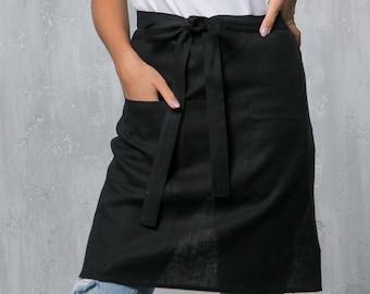 Half Apron with Pockets | Linen Waist Apron | Barista, Waitress & Florist Apron