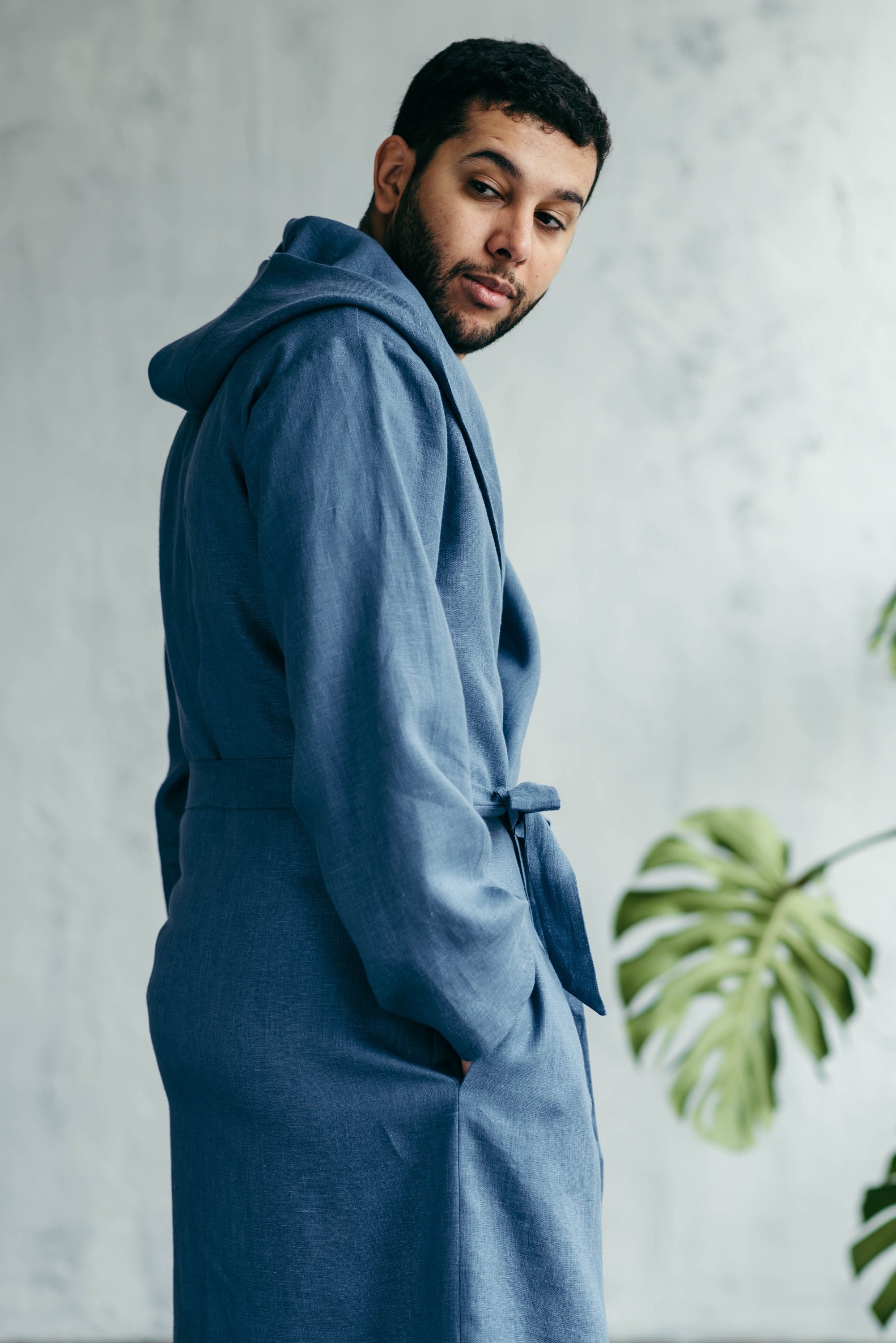 Robe for Men Bathrobe for Men Robe With Hood Linen Etsy