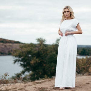 Linen Wedding Dress White Linen Maxi Dress Simple Wedding Gown Eco Wedding Dress Elopement Dress Boho / Beach Wedding Dress image 4