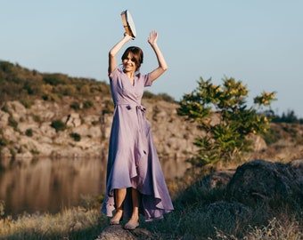 Long Linen Dress - Linen Wrap Dress - Boho Dress- Elopement Dress - Long Wrap Bridesmaid Dress - Linen Fashion