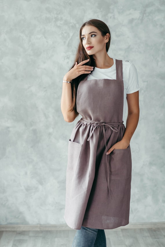 Linen Apron Dress Pinafore Apron With Pockets Japanese Cross Back Apron Smock for Women Dress With Pockets Baking or Crafting Gift Etsy