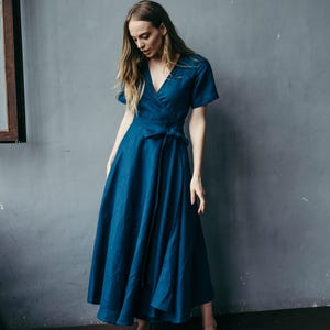 Linen Wrap Dress | Long Linen Dress | Linen Bridesmaid Dress