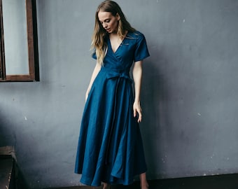 Linen Wrap Dress | Long Linen Dress | Linen Bridesmaid Dress