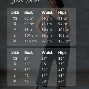 Size chart linen shirt women measurements
