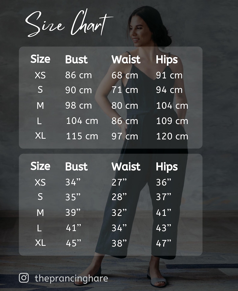 Size chart linen shirt women measurements