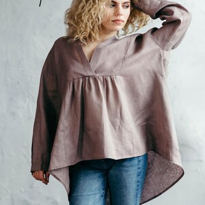 Rose taupe linen blouse women side view