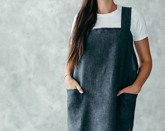 Linen Japanese Apron - Pinafore Apron for Women, Children - Linen Pinafore Dress - Kids Pinafore Style Apron - Cross Back Smock Apron