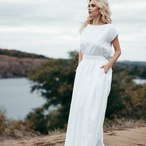 Linen Wedding Dress White Linen Maxi Dress Simple Wedding Gown Eco Wedding Dress Elopement Dress Boho / Beach Wedding Dress image 3