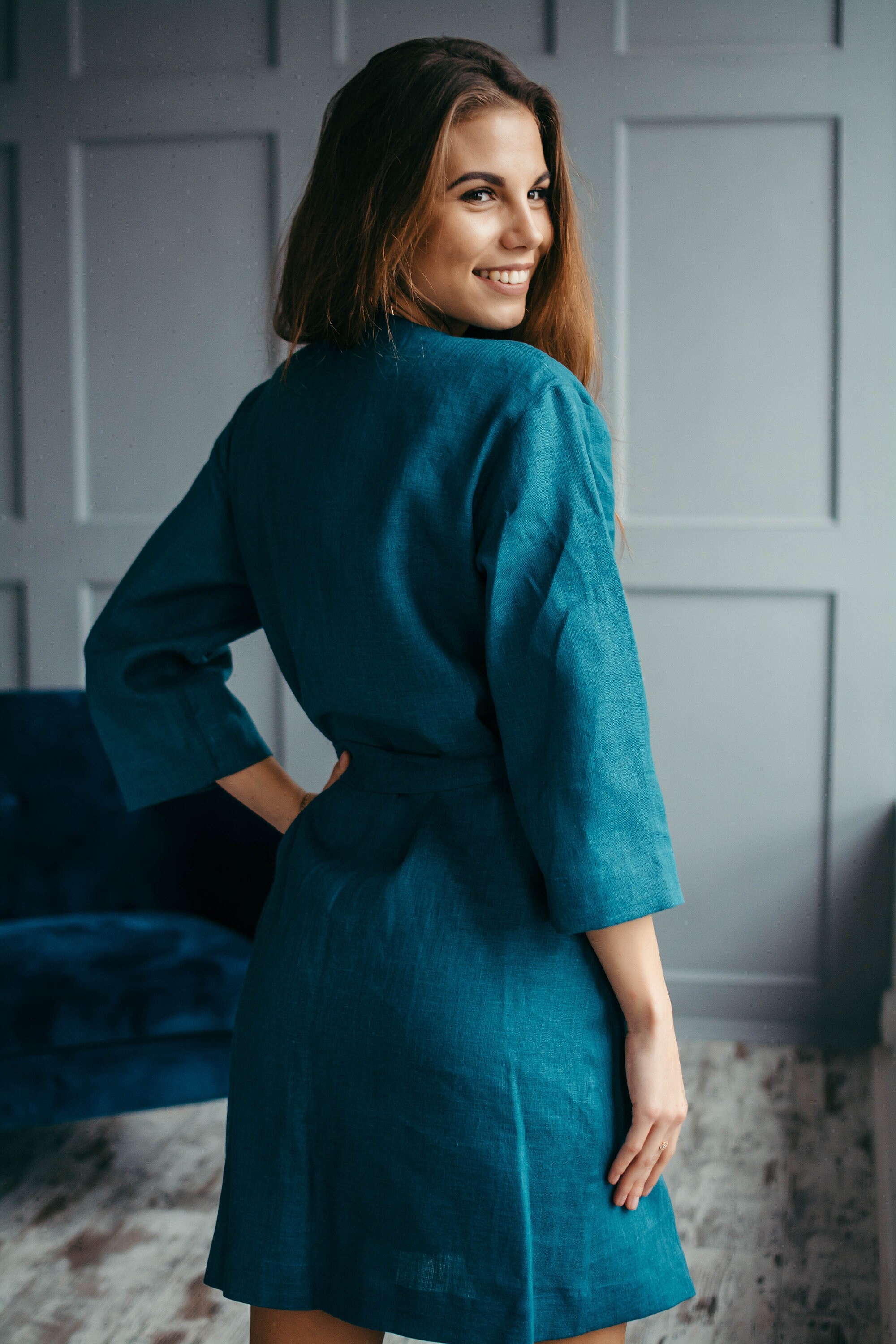 Linen Robe Linen Dressing Gown Linen Bathrobe Linen Kimono Etsy UK