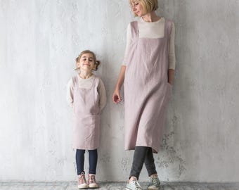 Kinder Leinen Schürze | Schürzenkleid für Kleinkinder & Mädchen | Passende Mama und Ich Schürzen