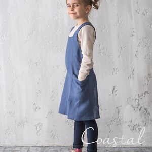 Linen Apron for Kids Apron with Pockets Linen Pinafore Cross Back Japanese Apron Children Craft Baking Pinafore Montessori Gift image 4