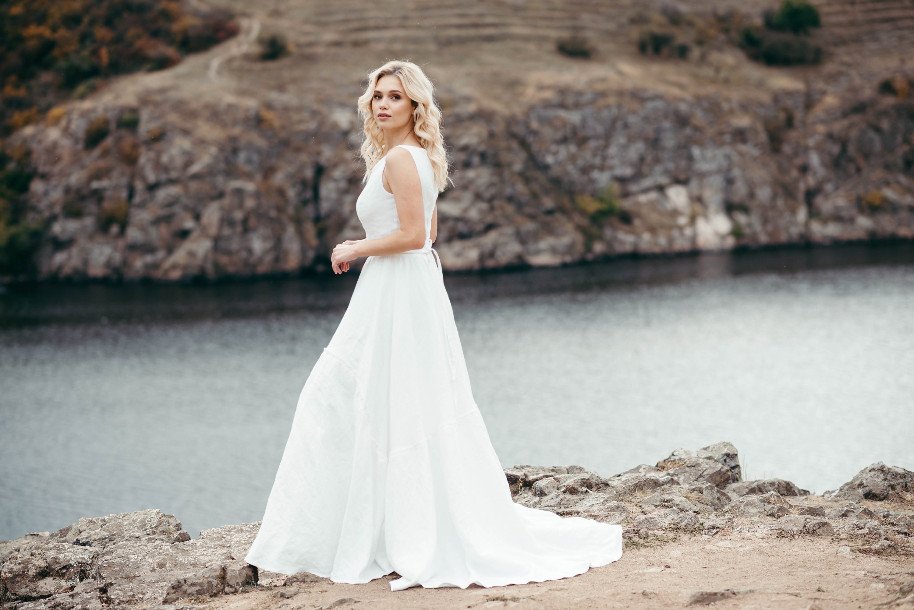 chinese dress ladies Linen Wedding Dress Elegant Eli