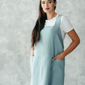 Pinafore Apron Linen Apron Apron with Pockets Cross Back Apron Smock Apron image 5