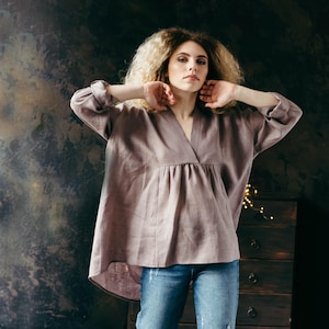 Relaxed Loose Linen Shirt – Casual Summer Top – Oversized Long-Sleeved Tunic for Women
