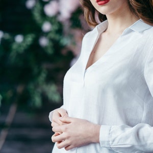 Linen Blouse White Linen Tunic Linen Shirt for Women White Linen Top Casual Shirt for Women Asymmetric Shirt Maternity Blouse image 4